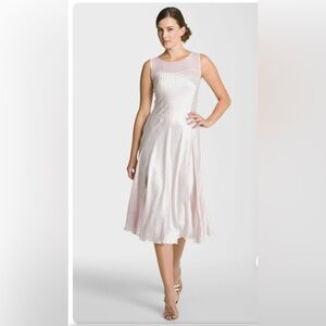 Komarov Women’s Pleated Charmeuse Crinkle Pleat Midi In Soft Pink Dress Size P/M